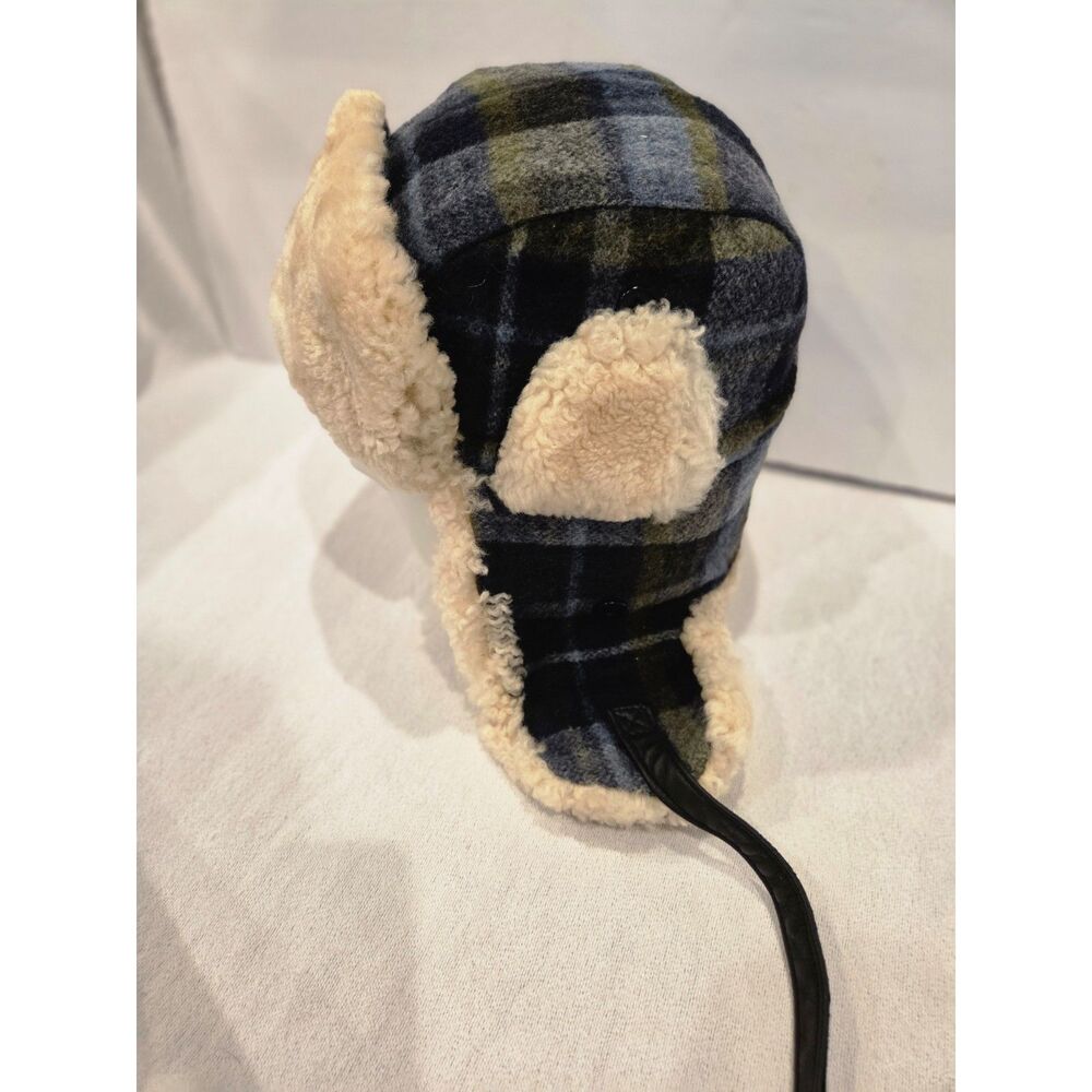 Crown Cap Paul Leinburd Plaid Wool Shearling Aviator Trapper Hat Size L Bomber